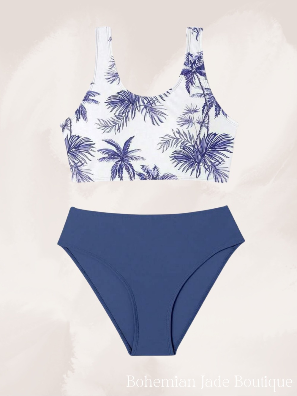 SHEIN Teen Tropical Palm Print Bikini Set Blue White 16Y NWT